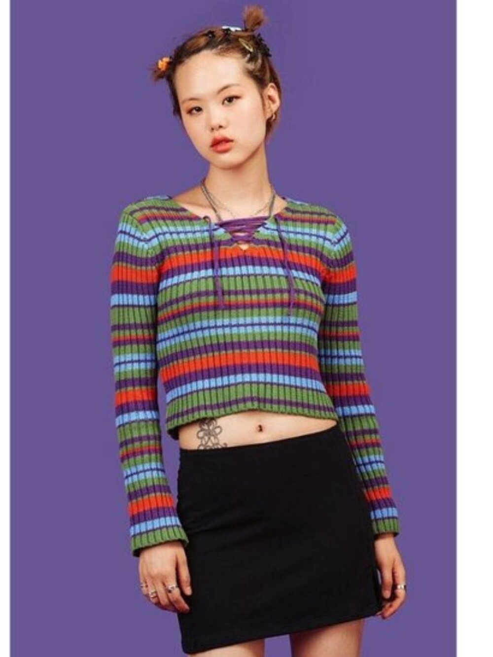 UNIF Sim striped lace up cropped sweater size XS